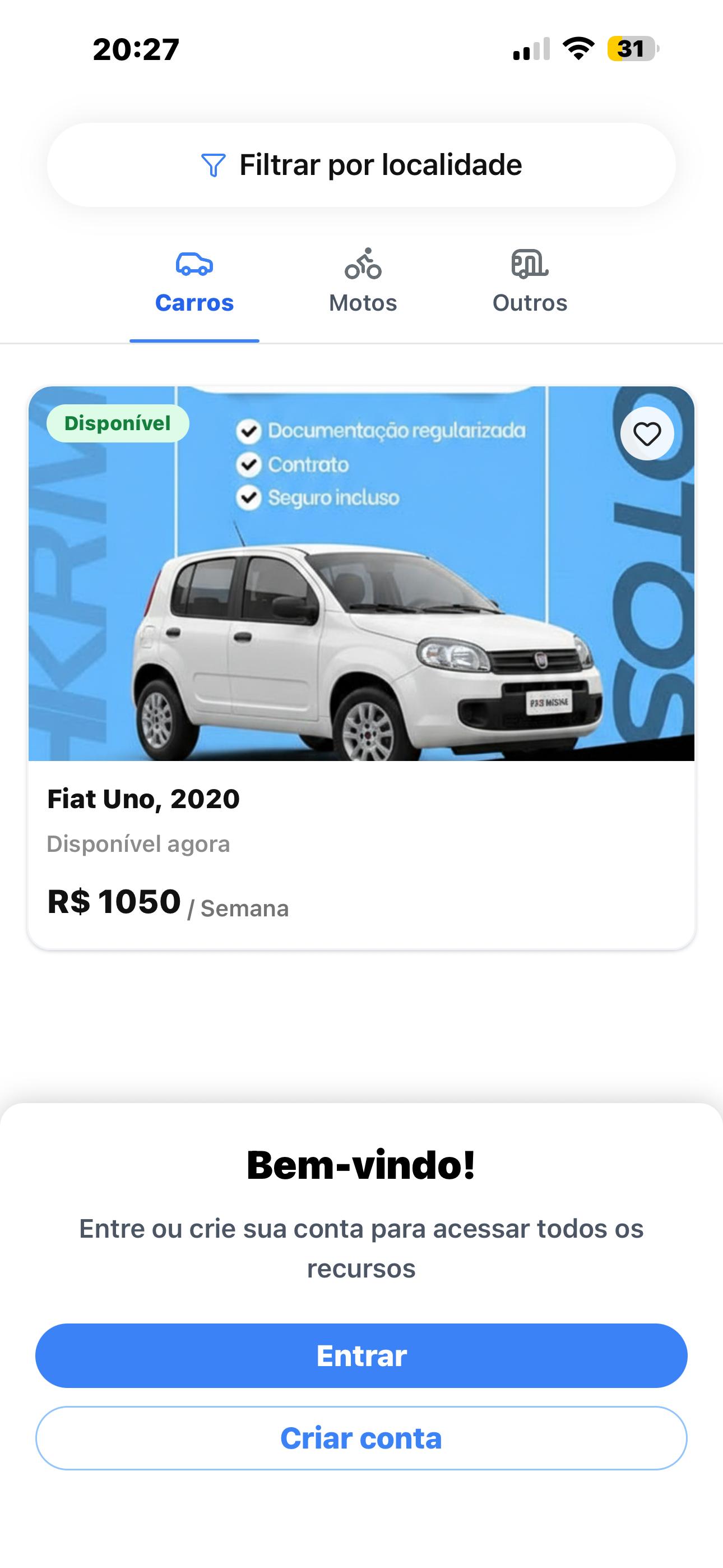 Tela inicial — busque veículos por categoria